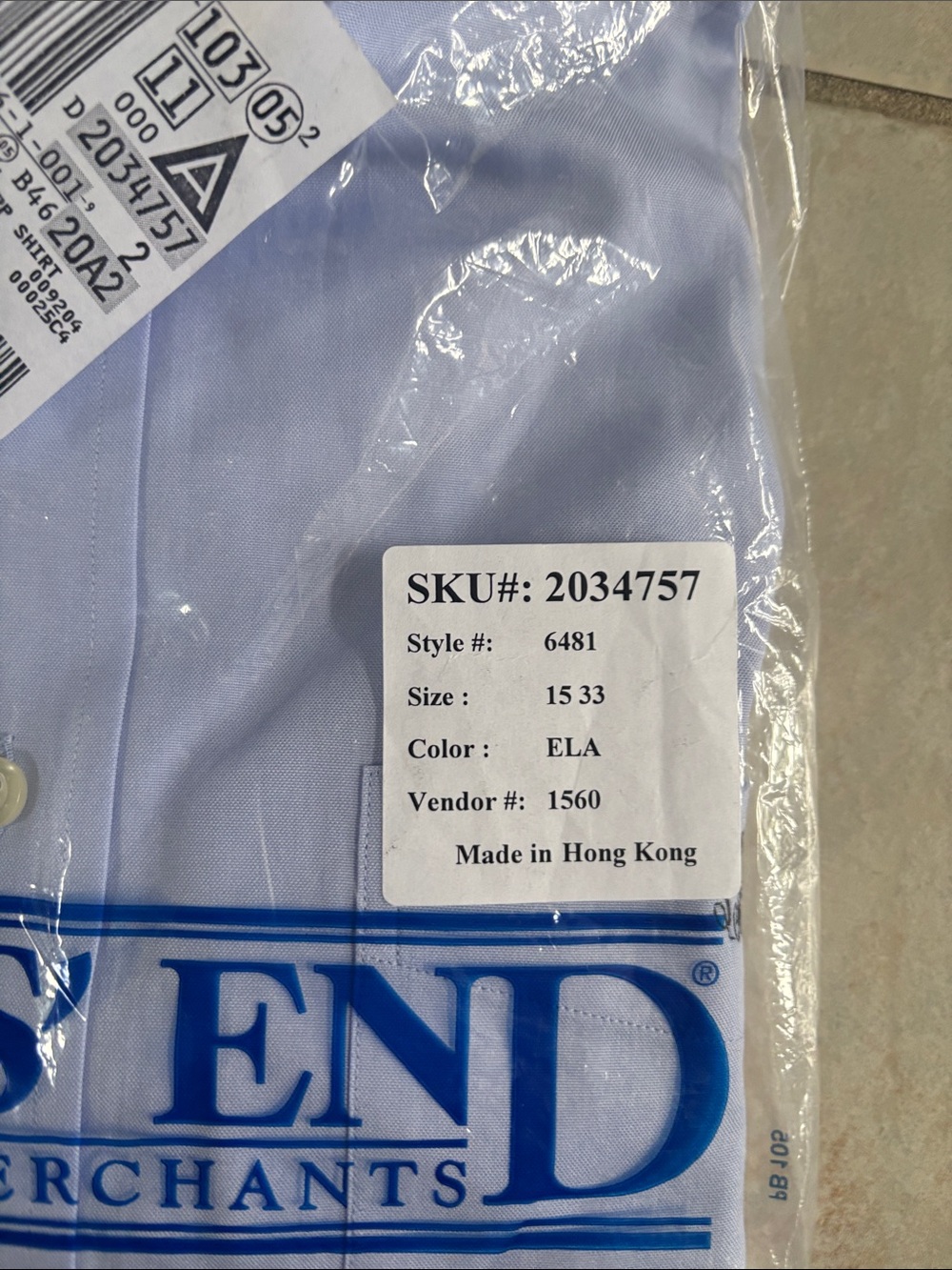 Vintage NWT Lands’ End Pinpoint Oxford Dress Shirt Mens 15-33 Blue - Picture 3 of 5